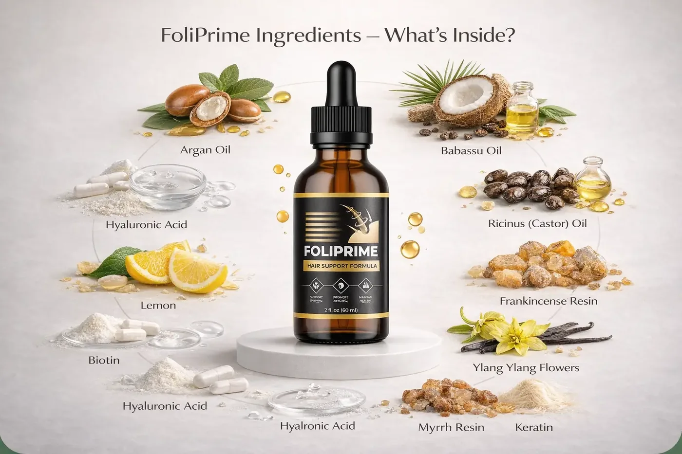 FoliPrime ingredients: argan oil, babassu oil, castor oil, biotin, keratin and more