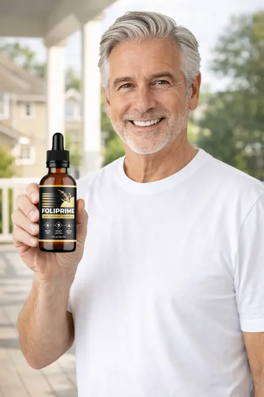 FoliPrime user James holding the hair support formula